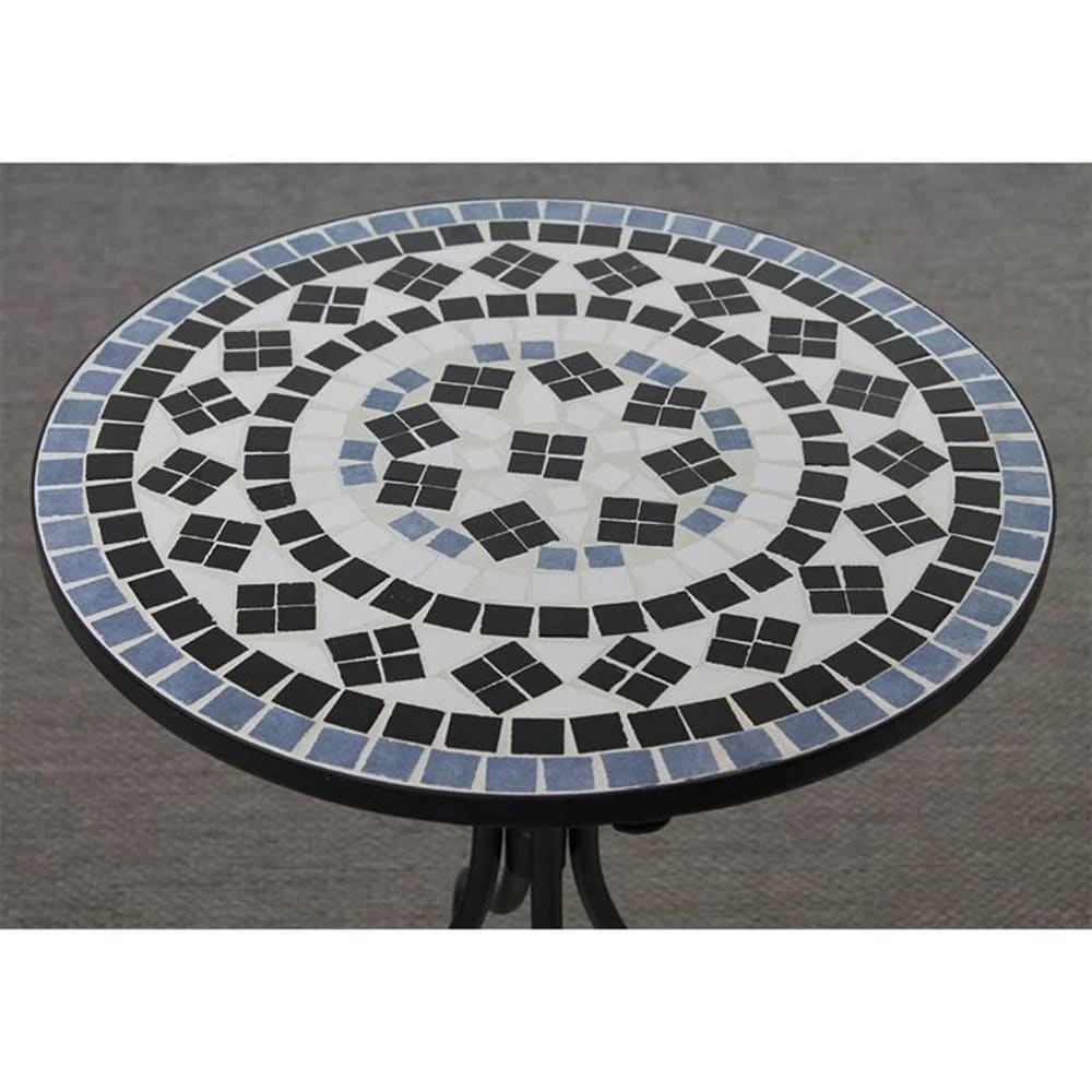 Tavolino tondo esterno ripiano ceramica e decorazione mosaico