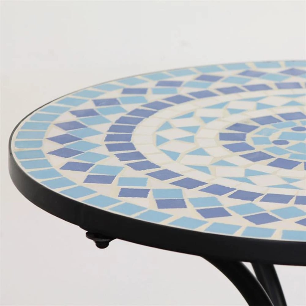 Tavolino tondo esterno ripiano ceramica decorazione mosaico 55x71