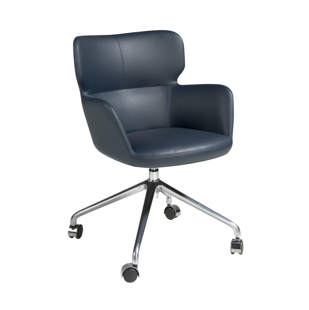 Chaise de bureau pivotant en similicuir bleu