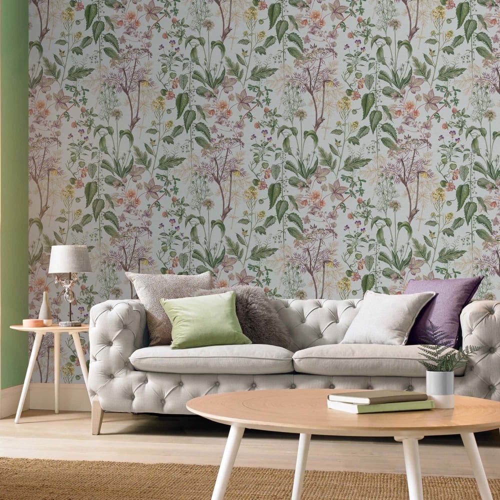 Carta da parati edulis erbario multicolore 1005x52cm - Modello Classico chic - Verde - Tessuto non tessuto