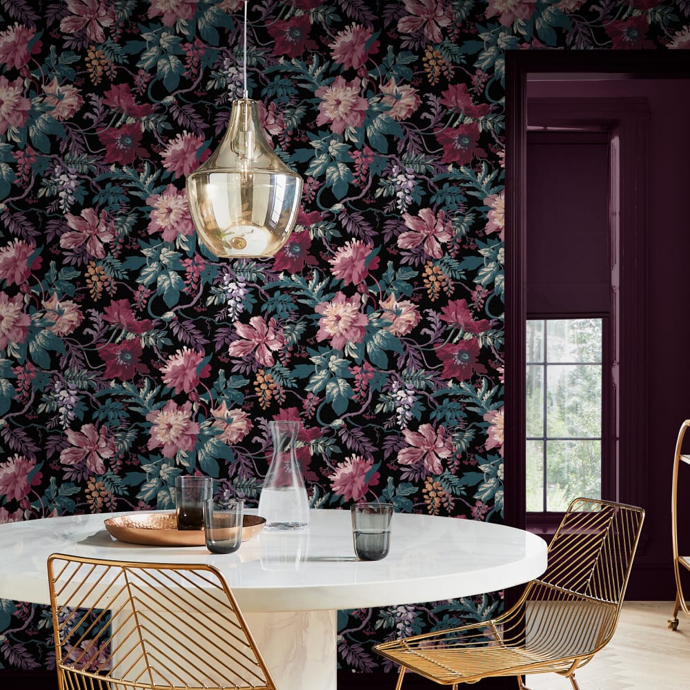 Graham & Brown Papier peint florenzia rose vert 1005 x 52cm style classique chic Violet Intissé