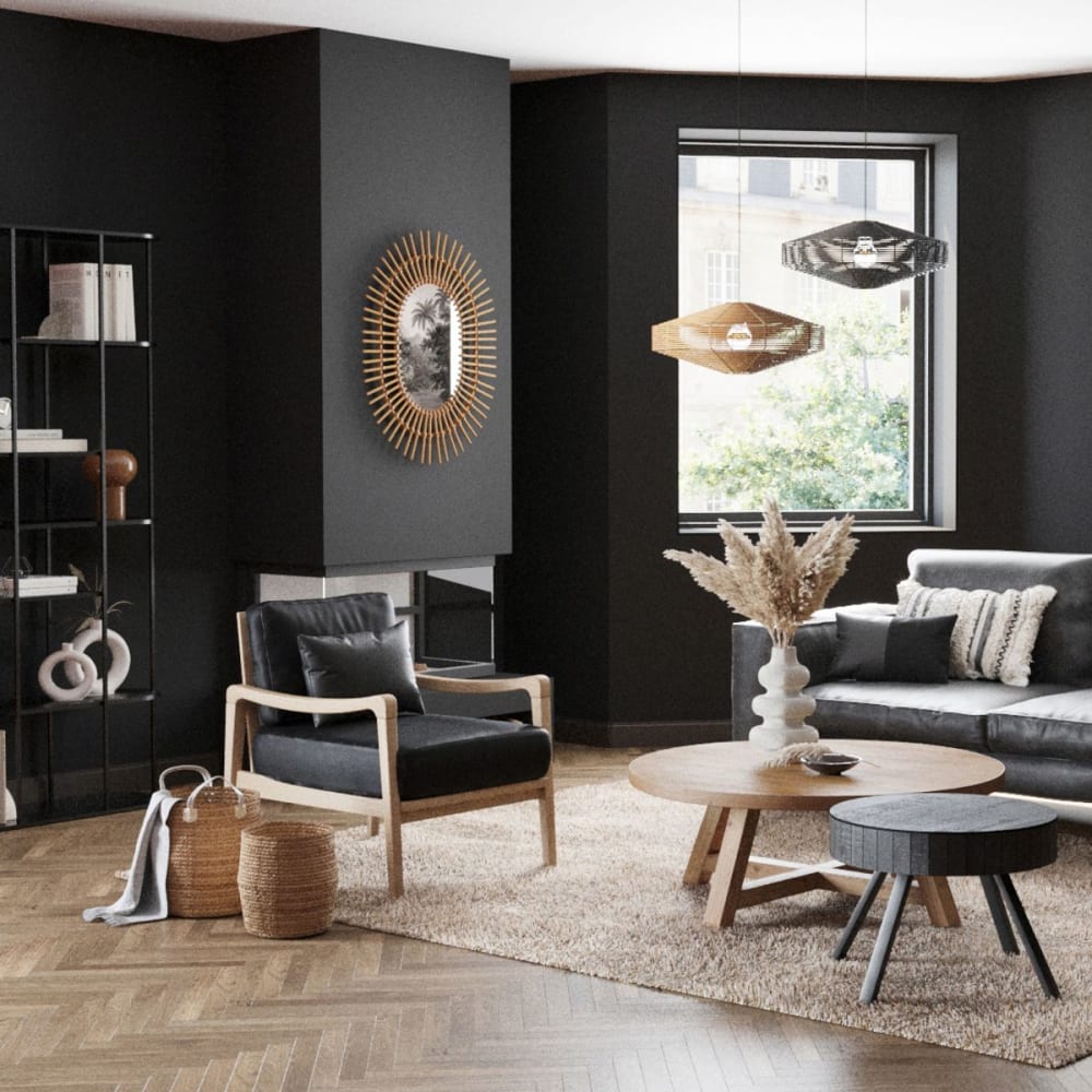 Fauteuil cuir noir pieds frêne naturel - Maisons du Monde