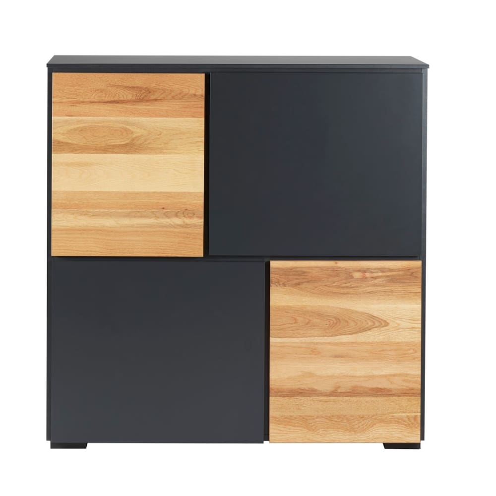 Zago Meuble haut 4 portes chêne naturel et laqué anthracite Gris Bois - 105x108x45cm