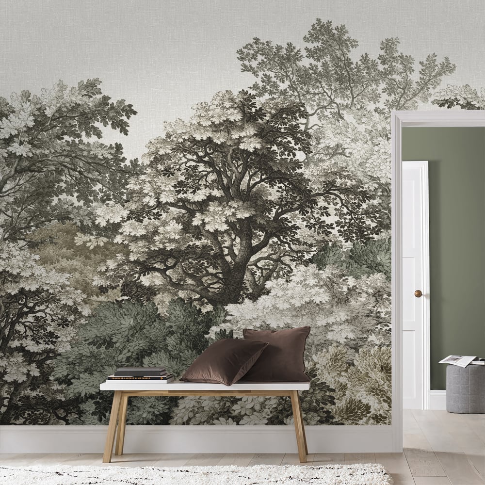 Affresco panoramico morris talpa grigio/verde 300x280cm - Modello Classico chic - Talpa - Tessuto non tessuto