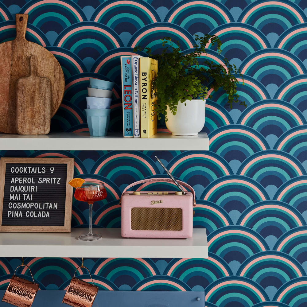Superfresco Easy Papier peint curve surf bleu vert rose 1005x52cm style contemporain - Intissé