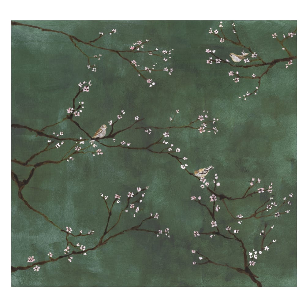 Fresque panoramique cerisiers japonais oiseaux vert 300x280cm - Maisons du Monde