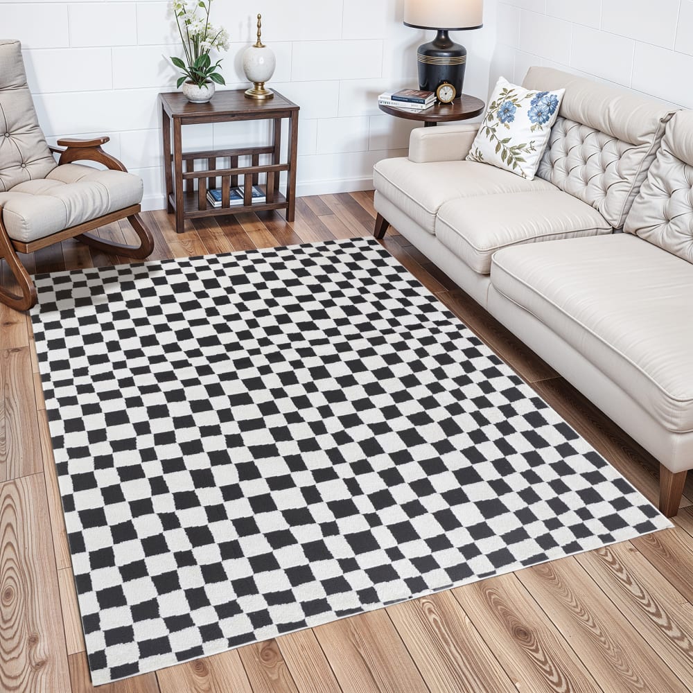 Tapis scandinave à carreaux noir/blanc 200x275 — vue 3