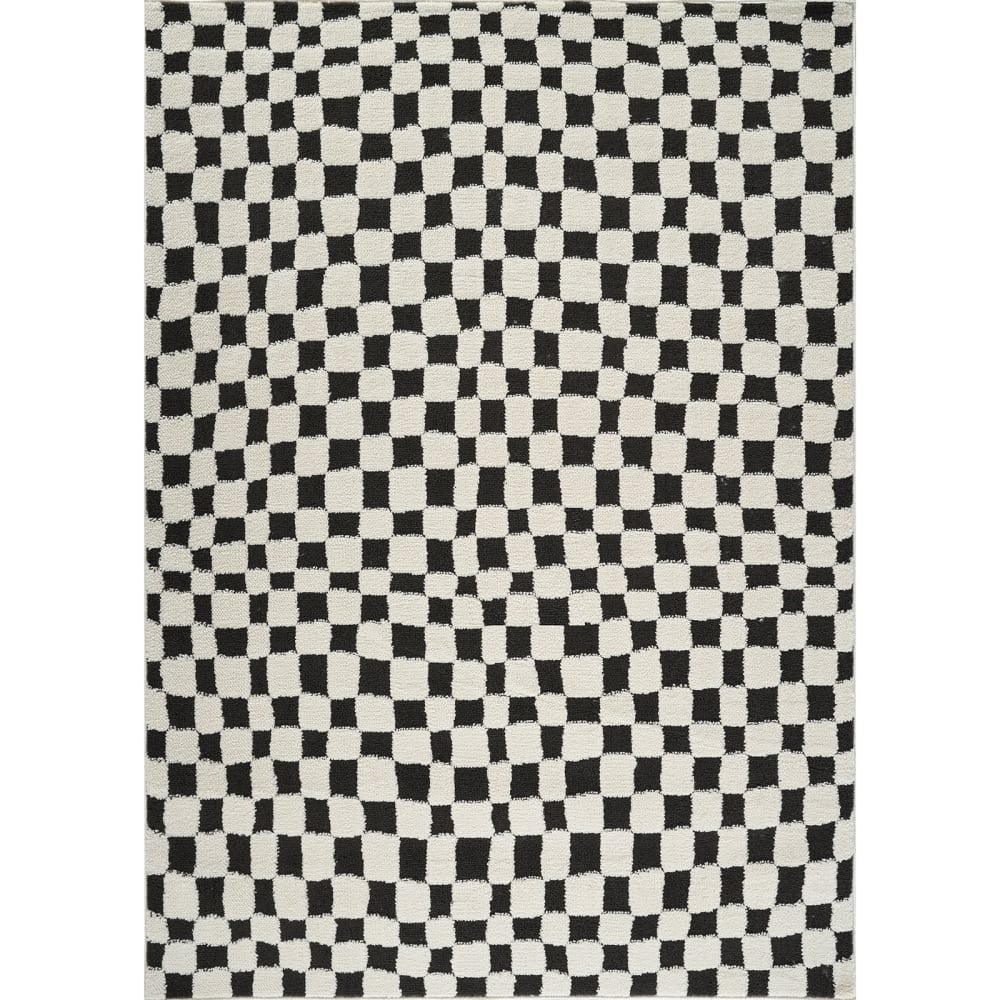 Tappeto scandinavo a quadri nero/bianco 200x275 - Livabliss