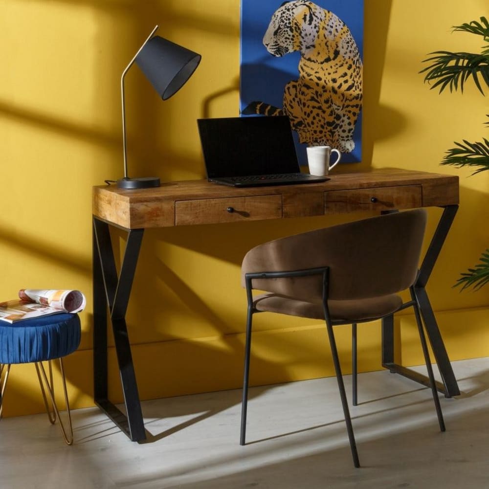 Scrivania industrial in legno di mango massello e metallo -
