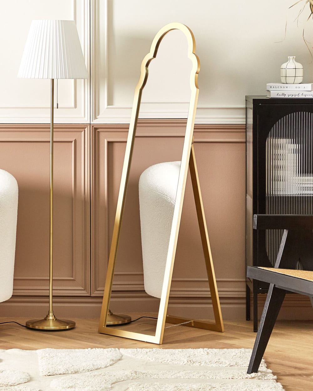 Beliani Standspiegel aus Holzwerkstoff 150 x 40, gold style classic chic - Spanplatte