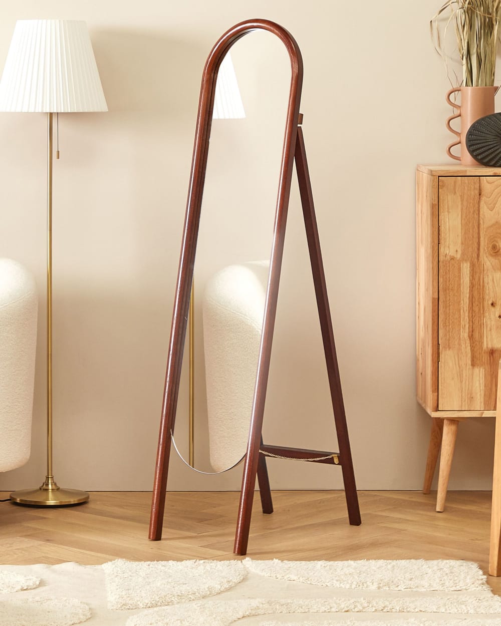 Miroir sur pied en bois marron 150x30
