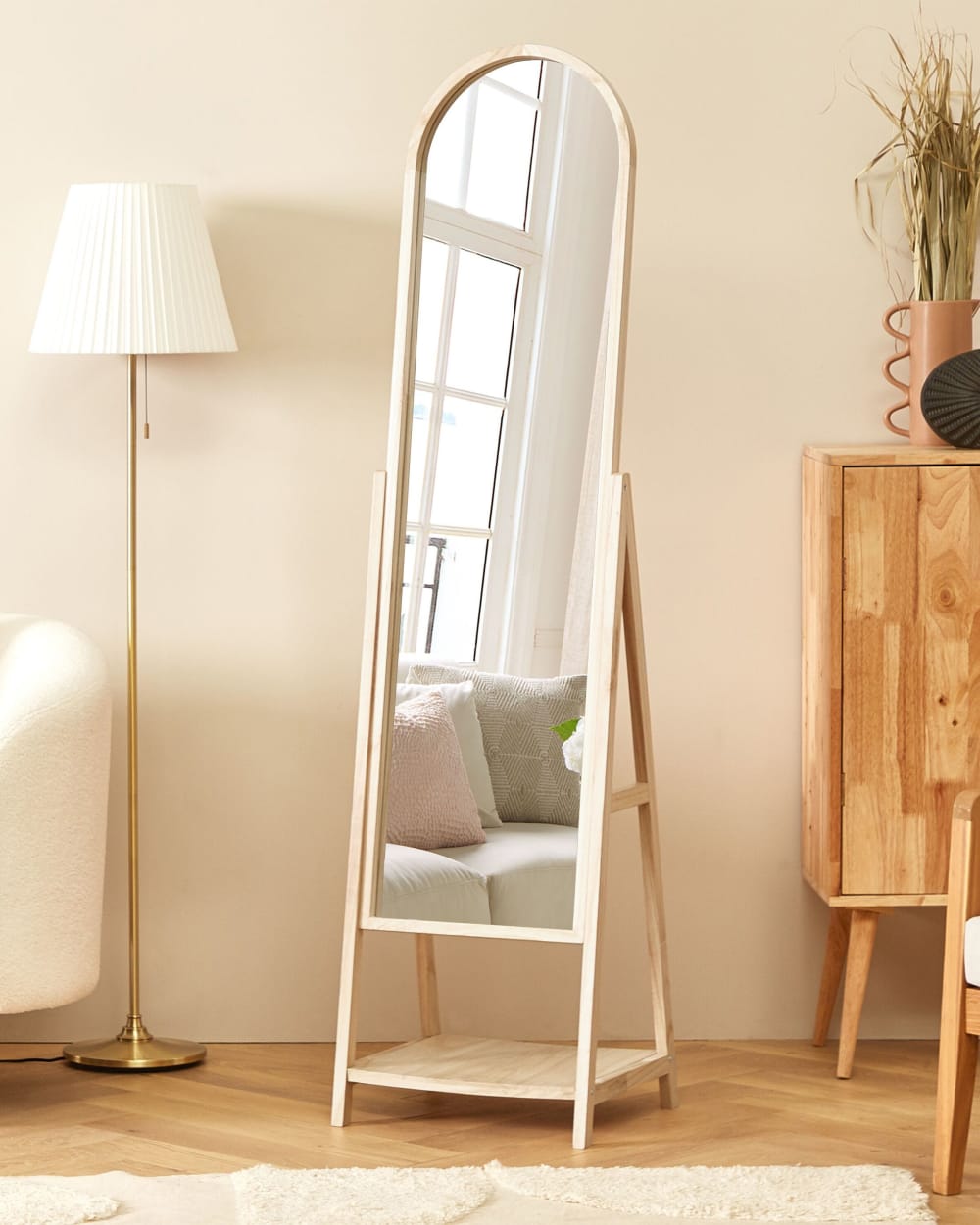 Beliani Standspiegel mit Ablagefläche aus Holz 170 x 43, braun style modern - Stoff