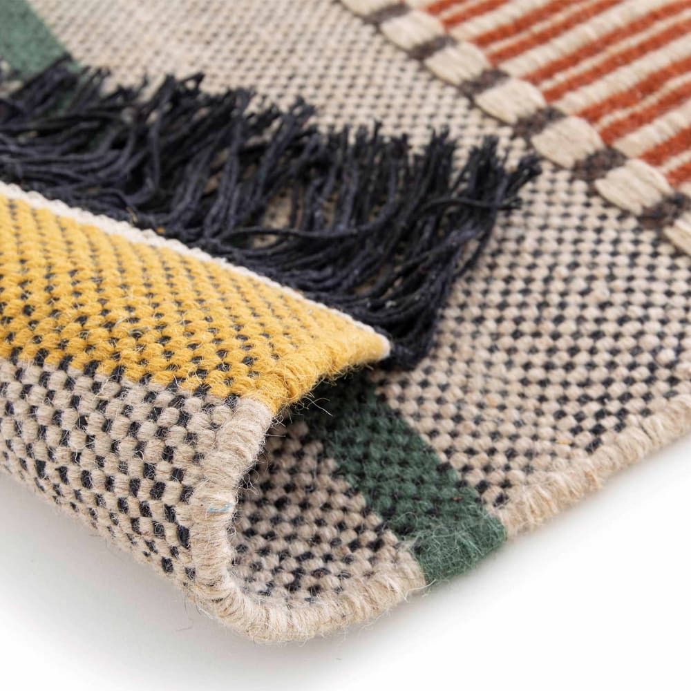 Tapis en laine tissé à plat avec motifs et franges 160 x 230 cm — vue 4