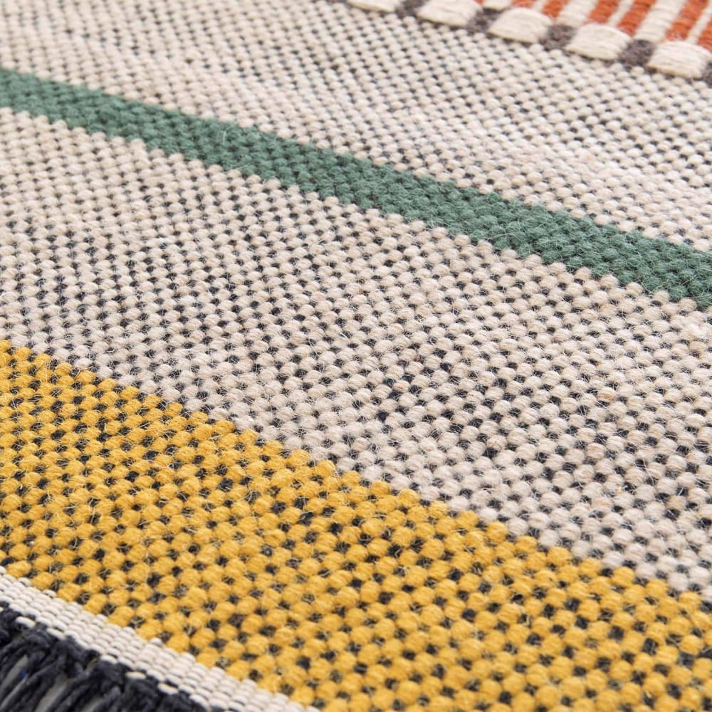 Tapis en laine tissé à plat avec motifs et franges 120 x 170 cm - Maisons du Monde