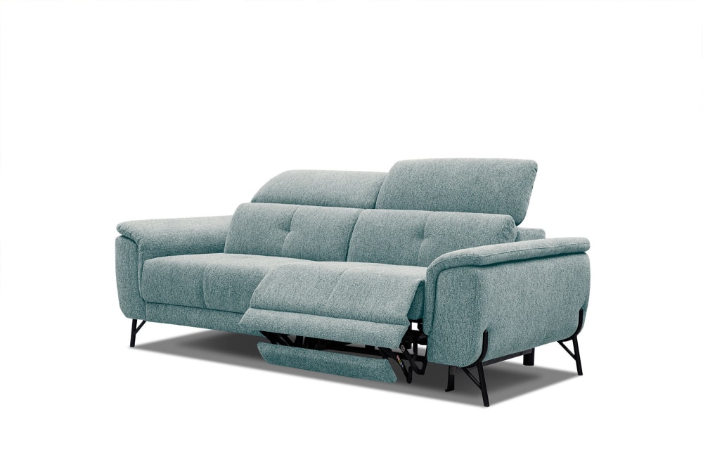 Wozimo Canapé 3 places avec une relax électrique à droite tissu bleu clair style contemporain - Bois