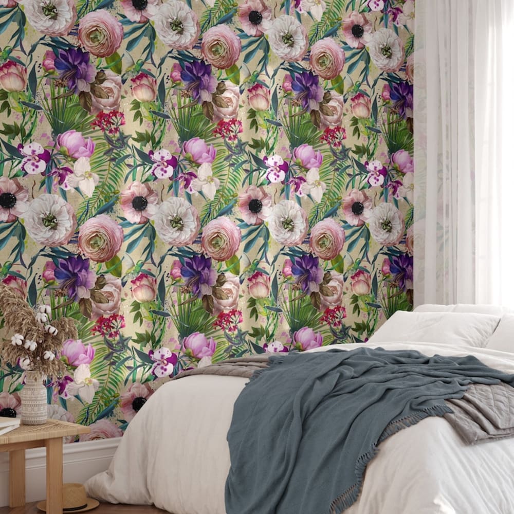 Carta da Parati Floreale in vera carta, 200x280cm, 8 fogli -