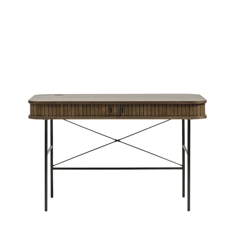 Bureau 2 portes angles arrondis en bois et métal L120cm - Bois foncé