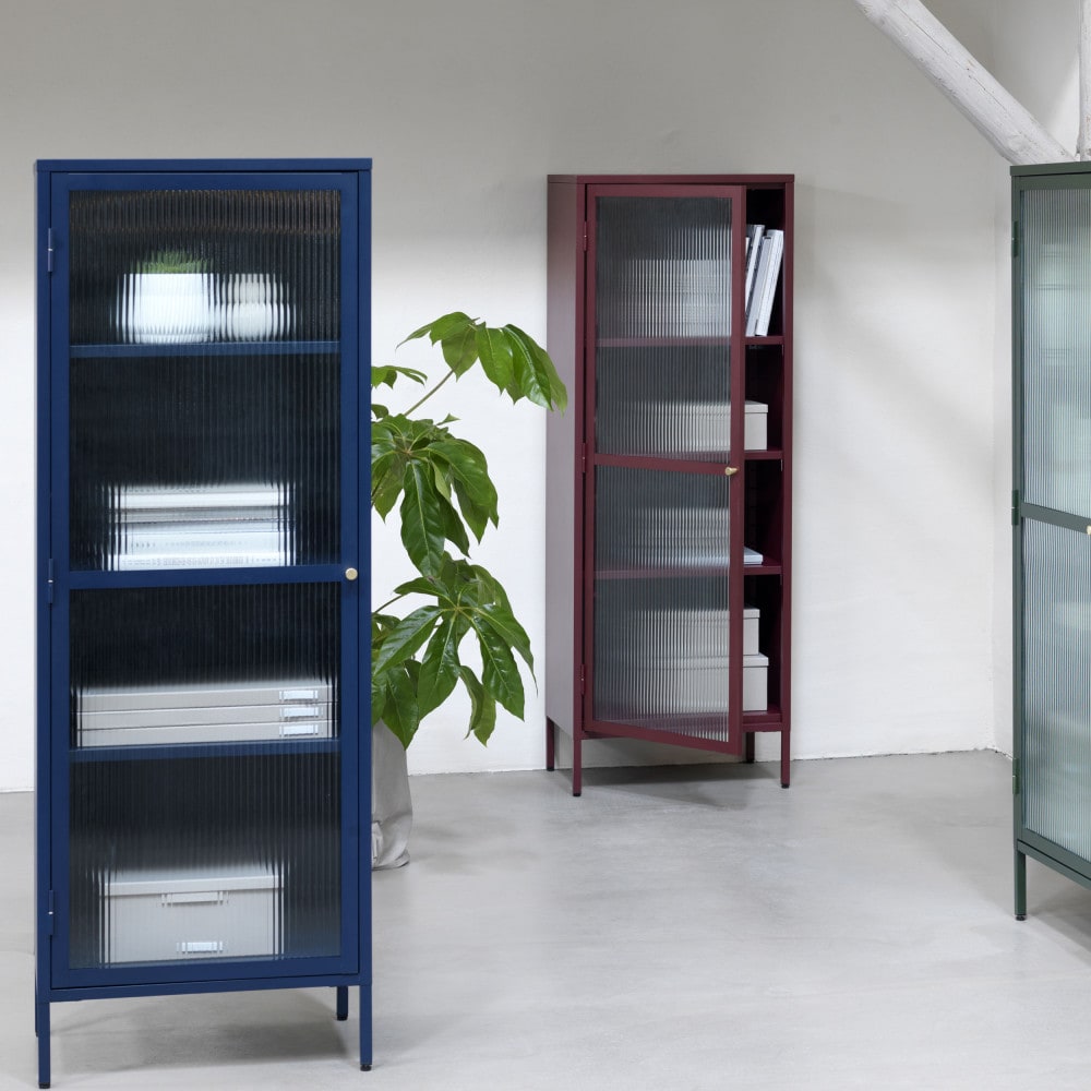 Colonne de rangement 1 porte verre strié et métal h160cm - vert foncé - Maisons du Monde