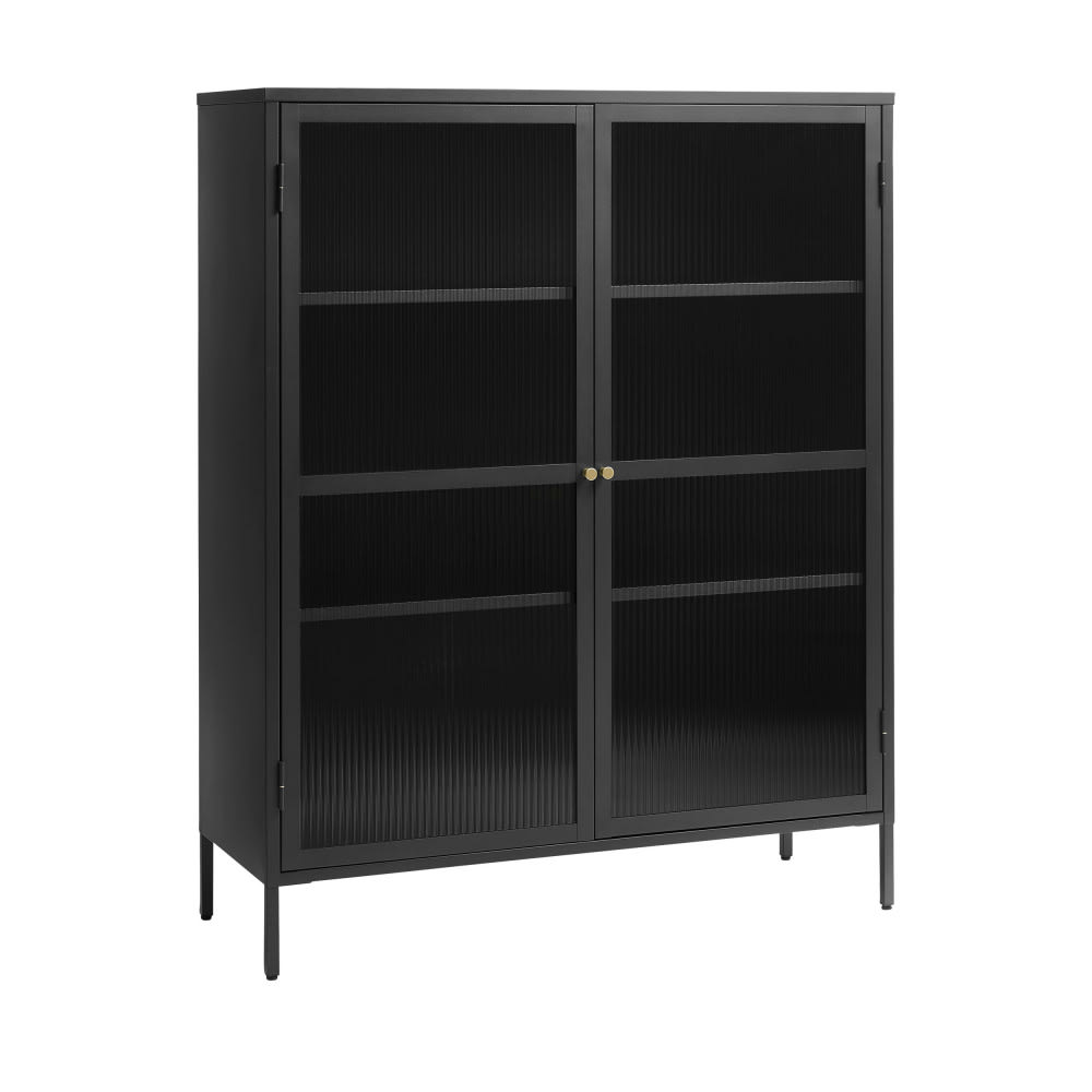 Vaisselier 2 portes en verre strié et métal H140cm - Noir