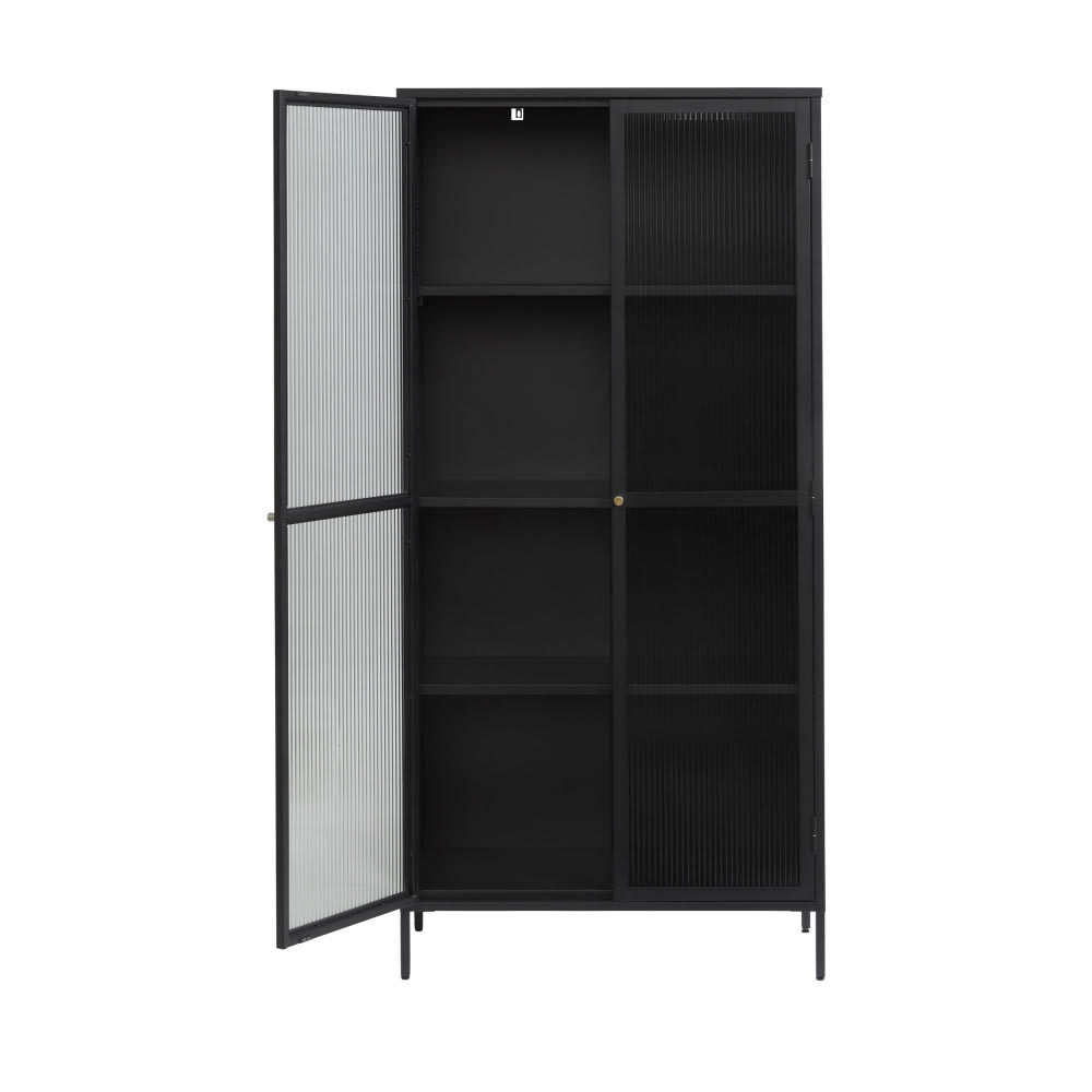 Vaisselier 2 portes en verre stié et métal h190cm - noir