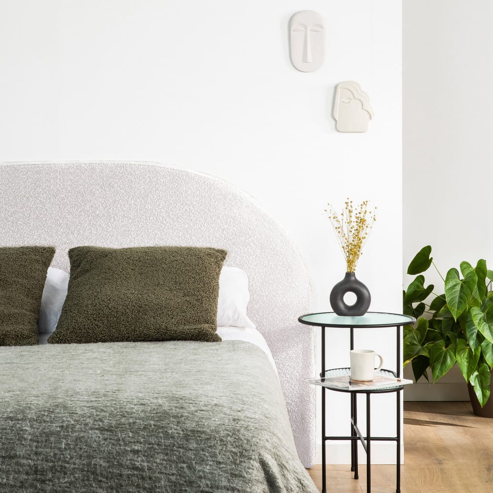 Tête de lit en tissu bouclette demi-lune L150cm - Écru