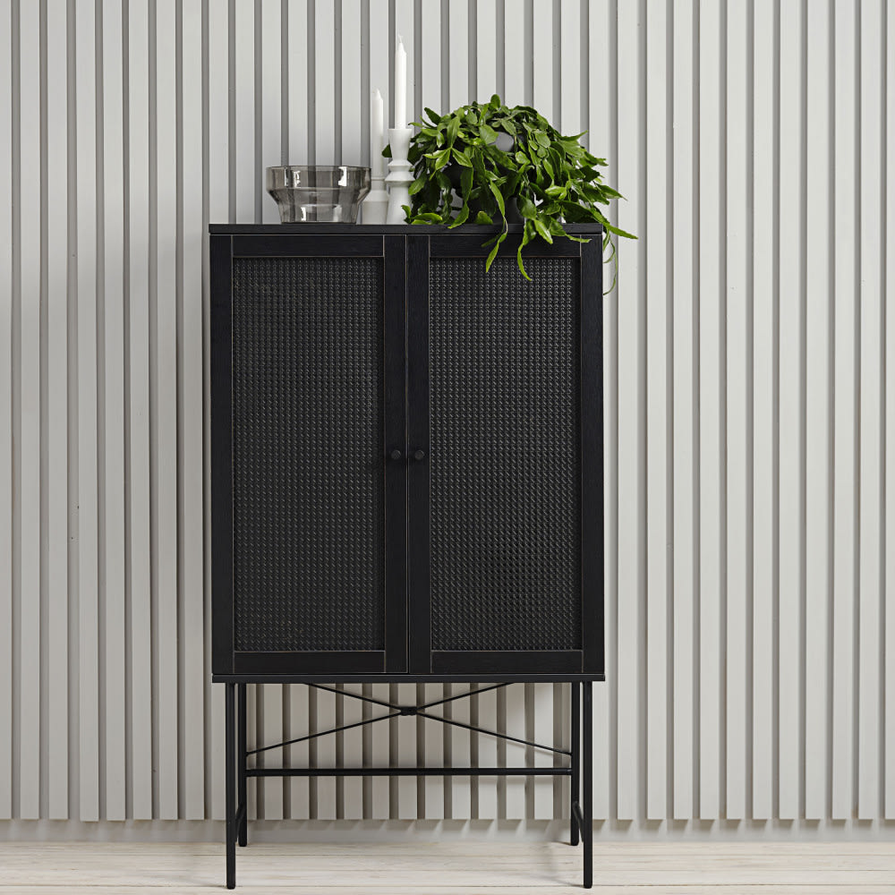Buffet haut 2 portes bois et métal h135cm - noir - Maisons du Monde