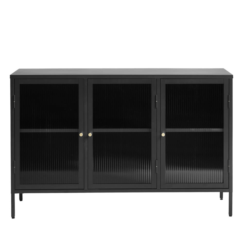 Buffet 3 portes en verre strié et métal L132cm - Noir