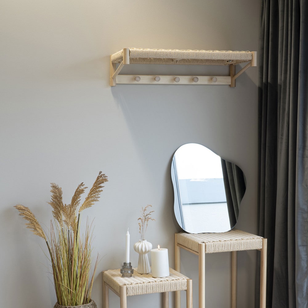 Patère 5 crochets en bois et corde bois clair