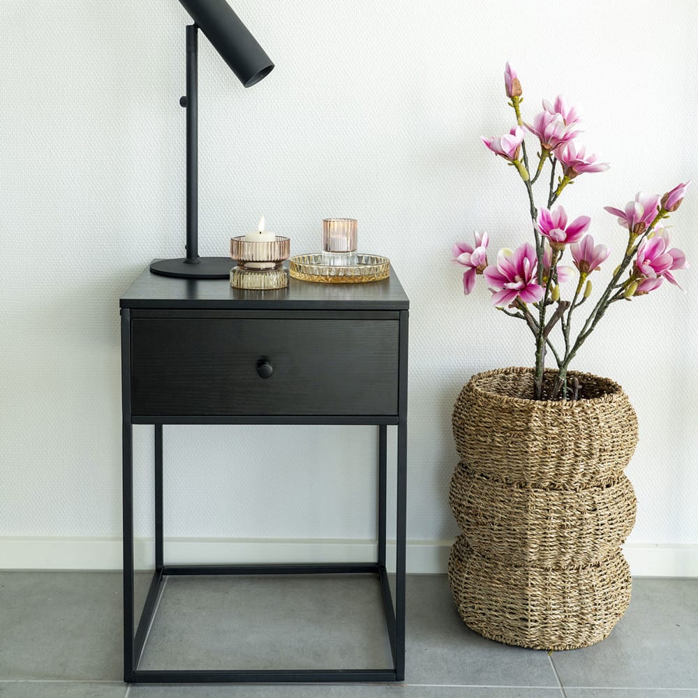 Table de chevet avec tiroir en bois et métal - noir - Maisons du Monde