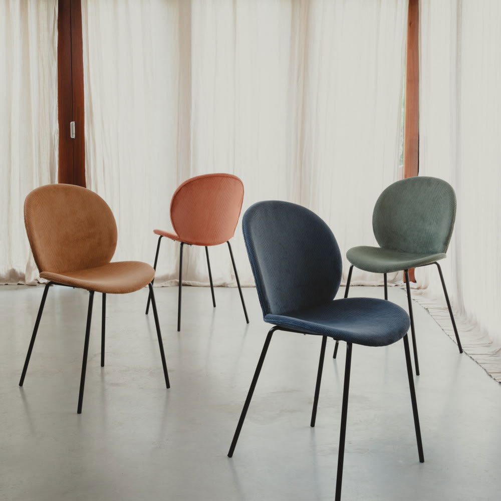 Lot de 2 chaises en velours côtelé et métal - ocre