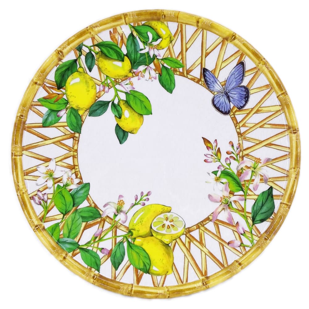 Grande assiette plate en mélamine imprimé de citrons ø 28 cm Grande assiette plate en mélamine imprimé de citrons ø 28 cm