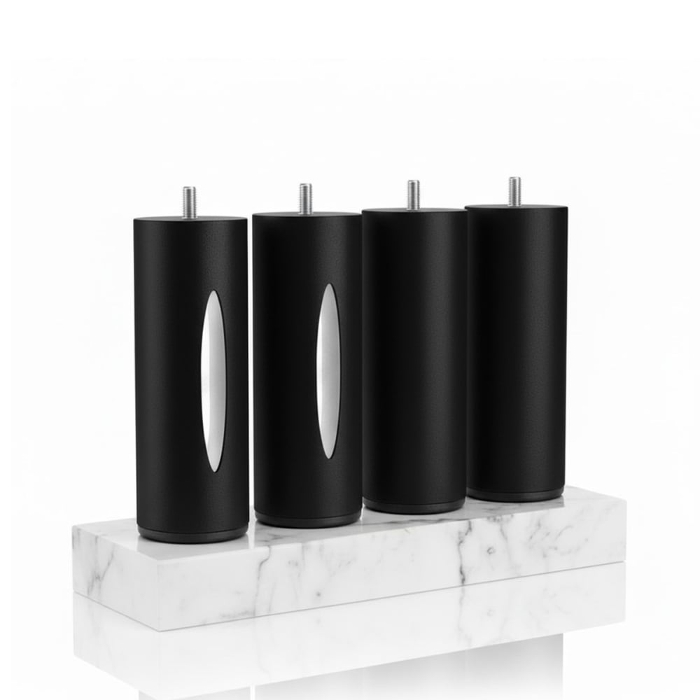Bellecour 4 pieds de lit cylindriques 2 lumineux + 2 métal noir hauteur 16 cm style classique chic