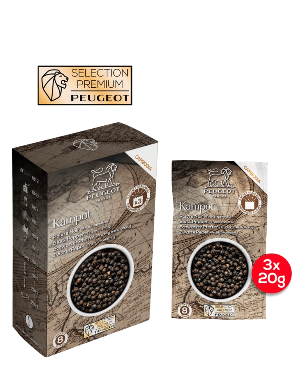 Kampot Poivre noir du Cambodge, 60g - 3 sachets fraicheur de 20g - Maisons du Monde