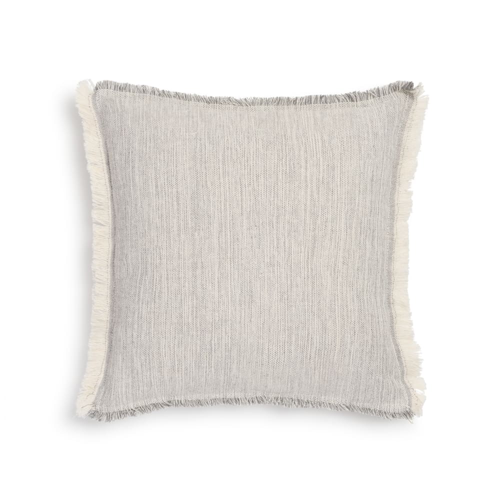 Funda de cojín de tejido flecos color gris claro. 45x45cm