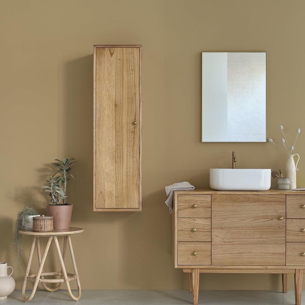 BERAH GETAH Colonne de salle de bain suspendue en mindi massif style vintage Beige Bois - 35x120x30cm