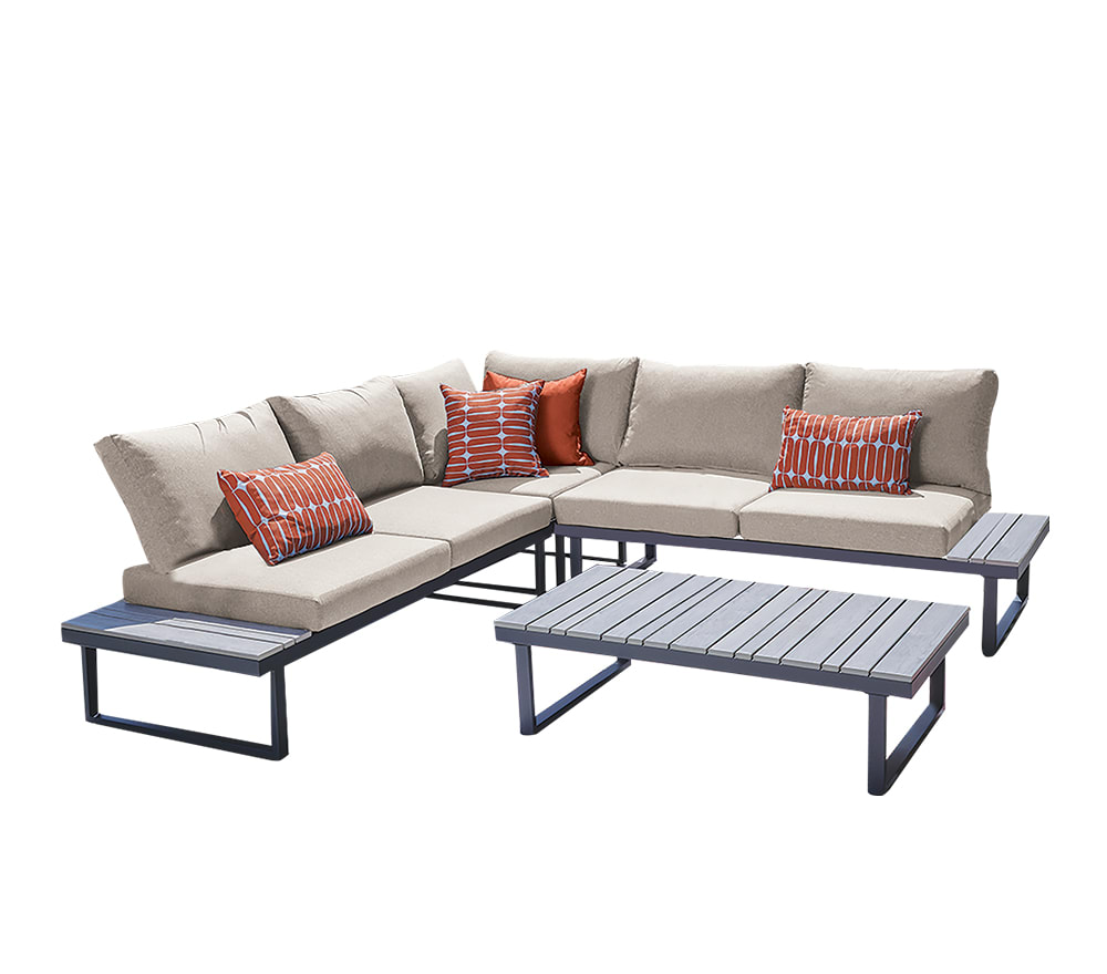 Salon de jardin 6 places en acier  beige