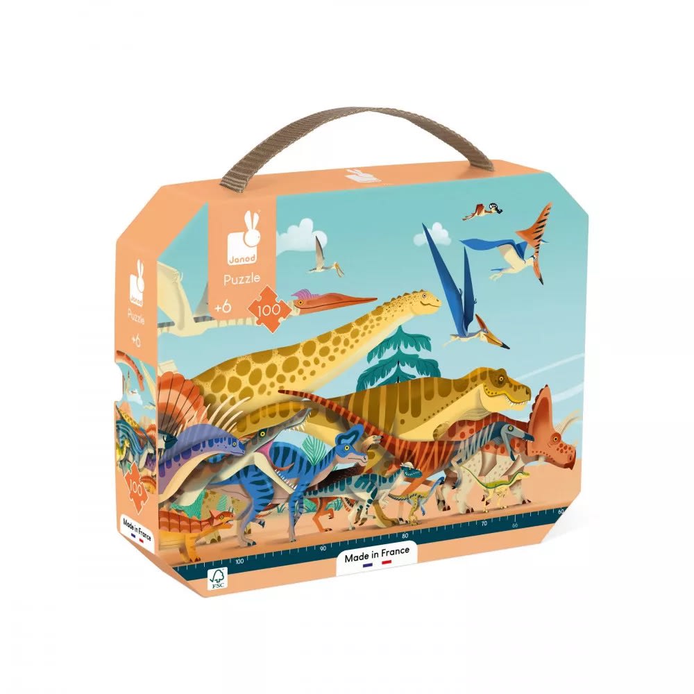 Janod 100-teiliges Dino-panoramapuzzle ORANGE KARTON Kinder