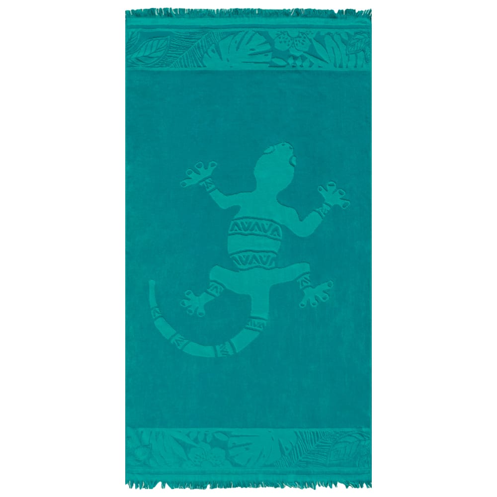 Serviette de plage éponge velours ciselée Kariba 90x170 bleu canard