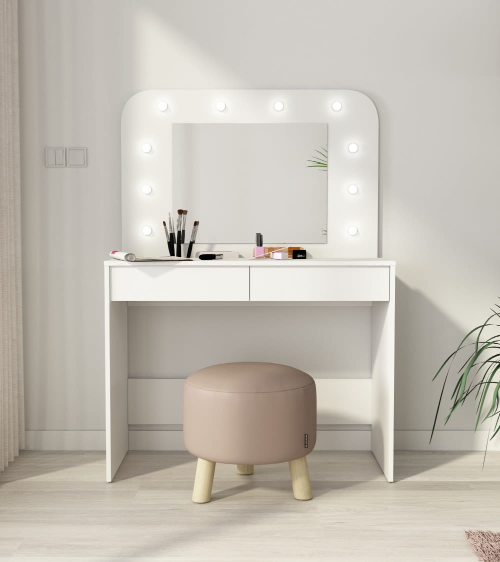 Tocador con espejo tipo camerino luces led en blanco - Maisons du Monde