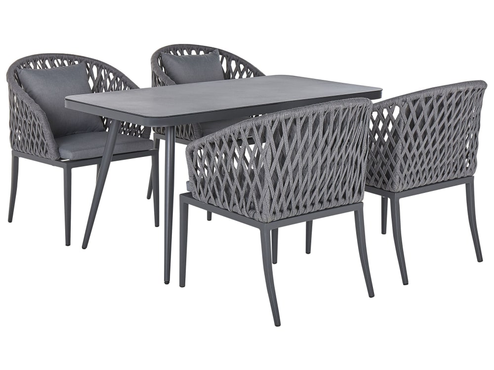 Gartentisch Set 4 Personen Aus Aluminium, Grau