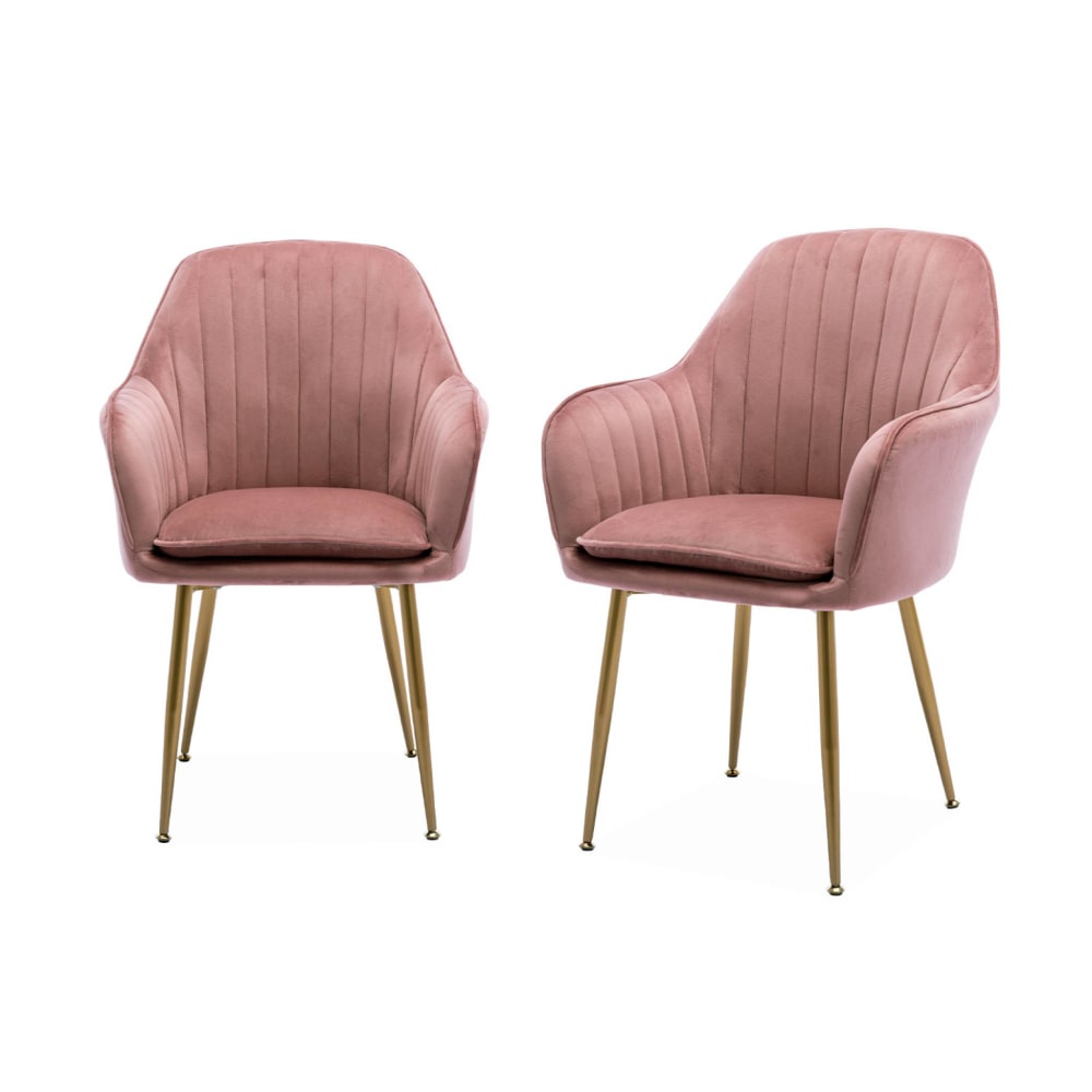 2 Sessel mit altrosa Samt und goldfarbenen Metallbeinen - Maisons