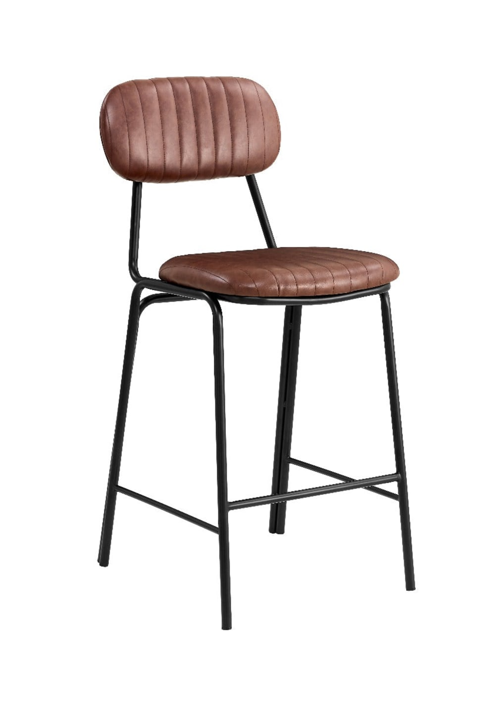 Taburete de bar vintage acero negro y semipiel marrón H65cm - Maisons du Monde