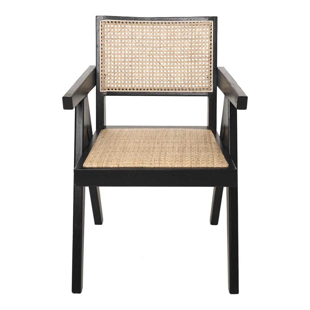 Silla de comedor de ratan y madera negra