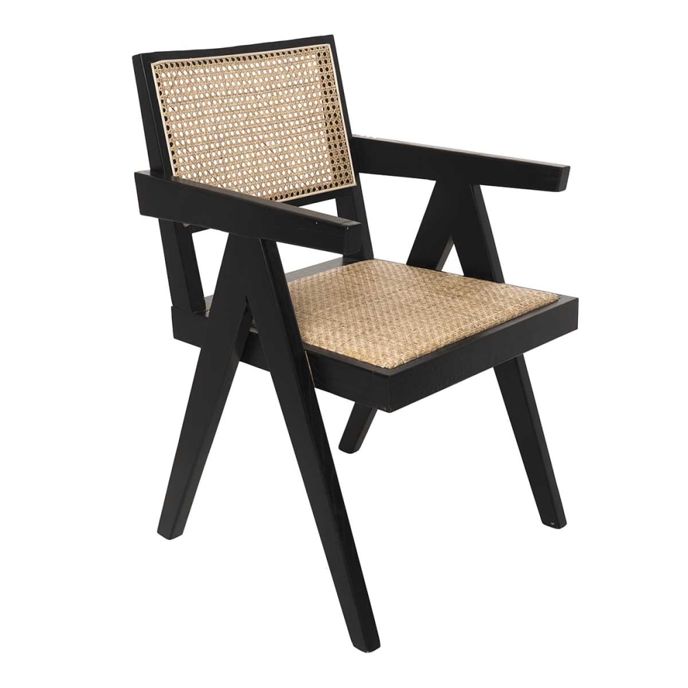 Silla de comedor de ratan y madera negra - Maisons du Monde
