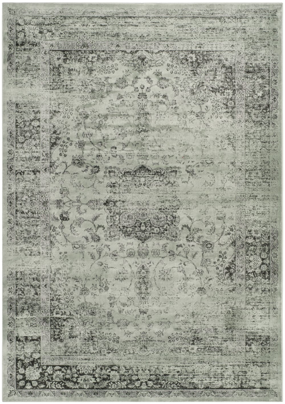 Tapis traditionnel en viscose vert, 201 x 279 cm