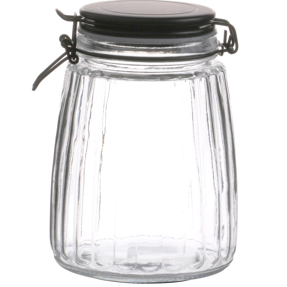 WADIGA Dimensions: Hauteur 18cm x diamètre 13cmContenance: 1.5LCouleur: Transparent et NoirMatière: Verre
