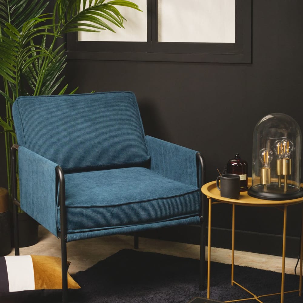 Fauteuil en velours côtelé - bleu