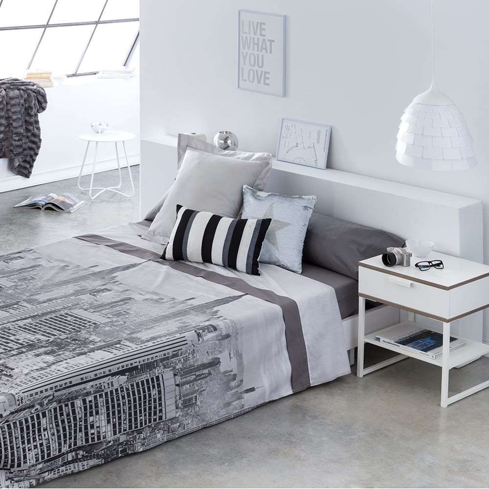 Juego de sábanas algodón poliéster gris 280x260 Cama 200
