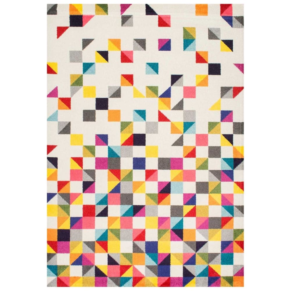 Tapis salon tissé motif géométrique doux et soyeux multicolore 160x230