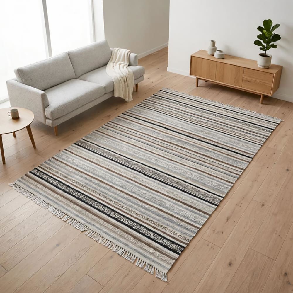 Tapis kilim tissé main en laine motif géométrique, beige 160x230 - Maisons du Monde